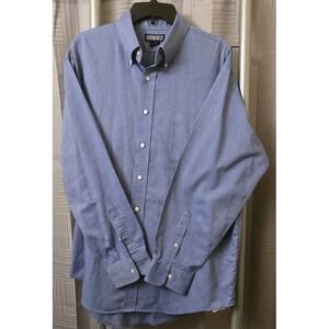 Lands End Oxford Dress Shirt Men 17 34 Button Up‎ Long Sleeve Blue Collared